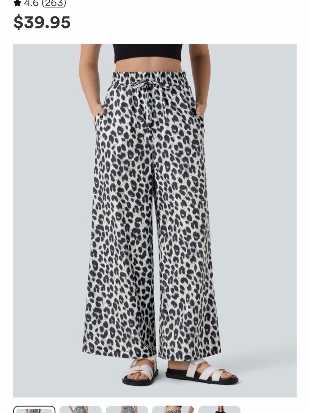 HALARA Black & White Leopard-Pattern Wide Leg Pants